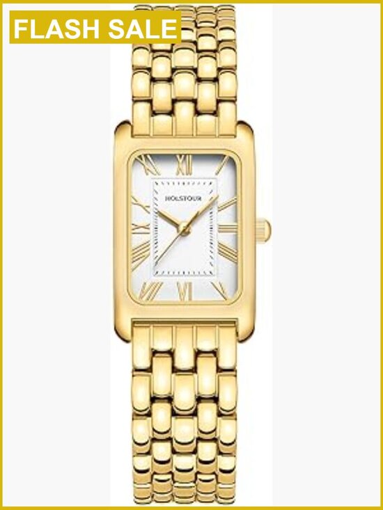Gold Rectangular Bracelet Watch Quartz Water Resistant with Strap Tool main image 4
